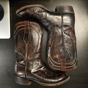 Lucchese Vintage San Antonio Brown Leather Western Cowboy Boots Mens Size 10.5 D